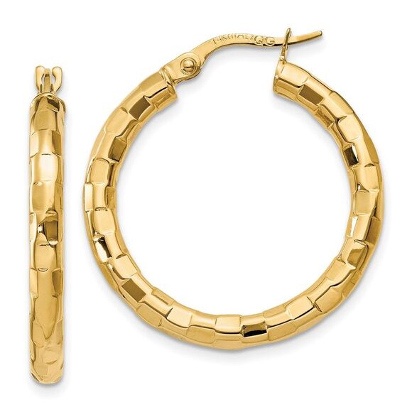 10K Yellow Gold Polished/Textured Post Hoop Earring